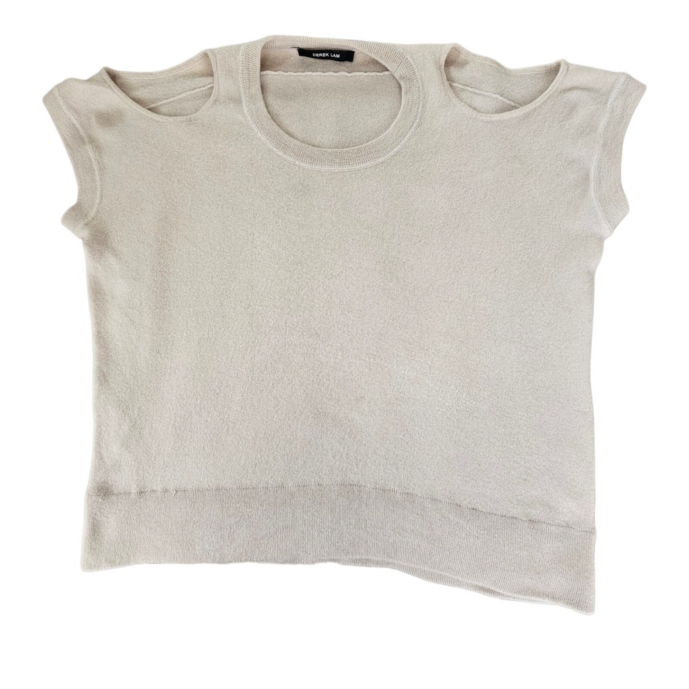 Derek Lam Cold Shoulder Cashmere Sweater  Women's XL Beige Ribbed